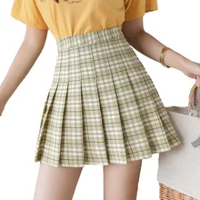 Плиссированные юбки женская одежда Осень Зима Новинка Kawaii авокадо зеленая клетчатая юбка с высокой талией Корейская Студенческая мини-юбка