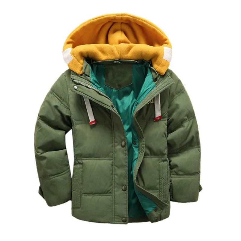 Верхняя одежда на осень и зиму, 5 цветов однотонная теплая верхняя одежда для мальчиков зимний стеганый пуховой пуховик с капюшоном для малышей, пальто парка куртка для мальчиков - Цвет: Зеленый
