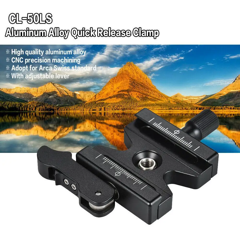 

CL-50LS Aluminum Alloy Quick Release Plate Clamp Adapter with Built-in Bubble Level for Arca Swiss RRS Plate Tripod Ball Head