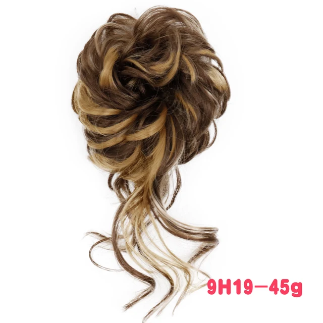 MERISIHAIR Synthetic Girls Curly Scrunchie Chignon With Rubber Band Brown Gray Hair Ring Wrap On Messy Bun Ponytails M-9h19