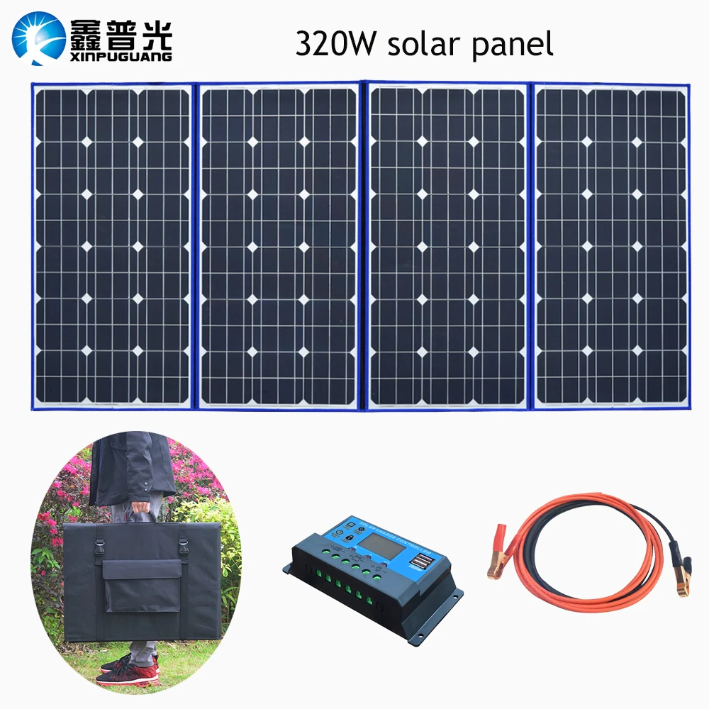 XINPUGAUNG высоко портативная 18V 320w солнечная панель (80W x 4 Pc) Китай + 12V Контроллер