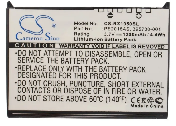 Аккумулятор Cameron Sino 1200 мАч для HP iPAQ RX1900 RX1950 RX1955 35H00063-00M 395780-001 398687-001 399858-001 |