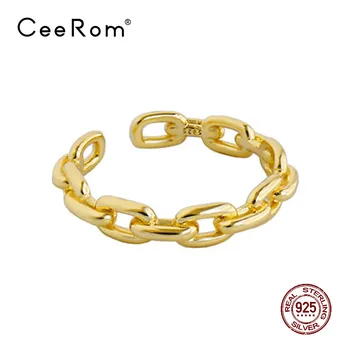 

CeeRom Link Chain Ring Open Adjustable 925 Sterling Silver Ring Hollow Finger Rings For Women Accessories Fashion Jewelry