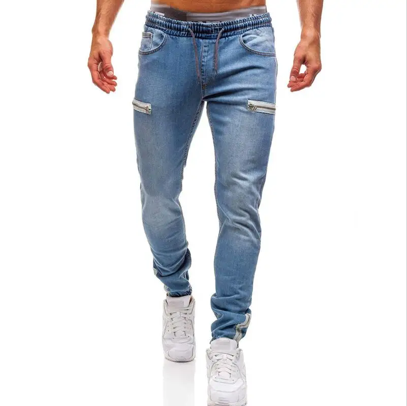 Light Blue 3 вида стилей Для мужчин эластичные узкие байкерские Slim Fit джинсовые Для мужчин с несколькими карманами, брюки карандаш с молнией Для мужчин повседневные джинсы модные повседневные штаны - Цвет: Light Blue