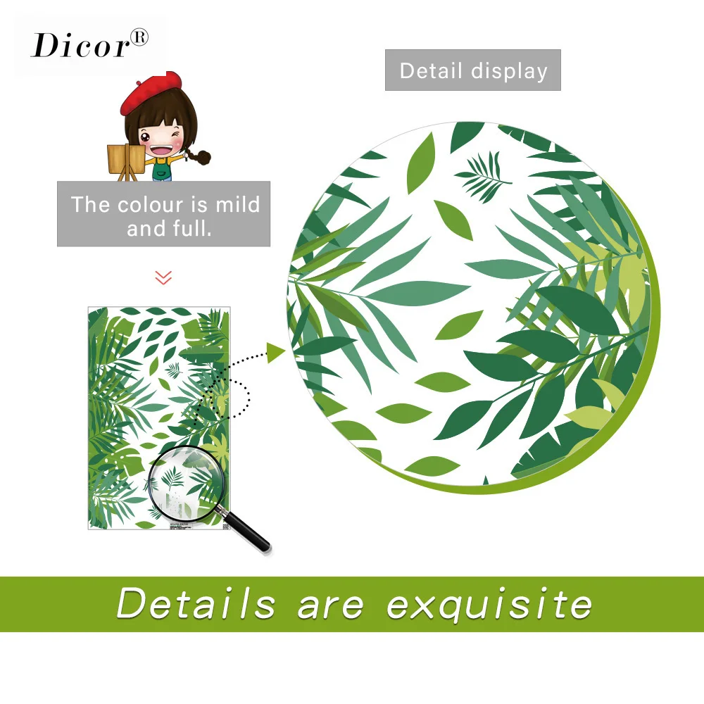 DICOR Green Leaves Wall Stickers Home Decor Living Room Decoration for Door Sticker Creative Removable Pvc Bedroom Decor Diy New