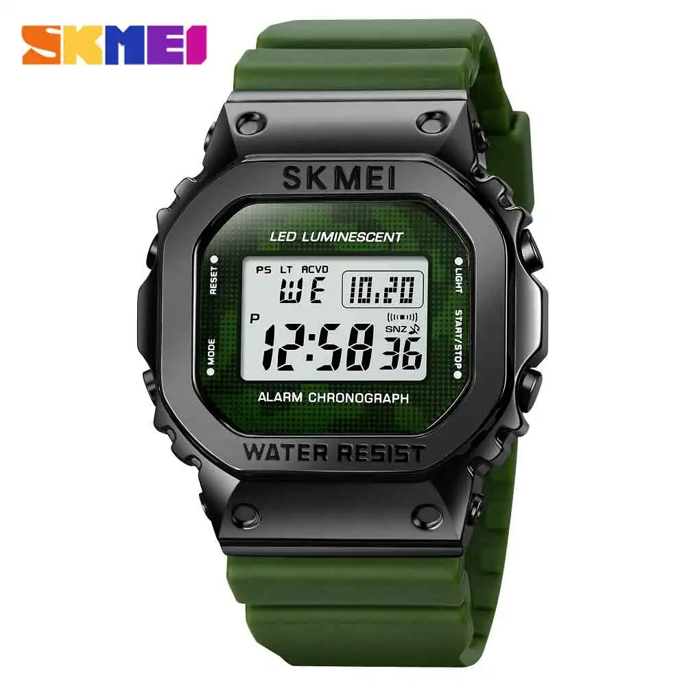 

SKMEI Green модные классические квадратные мужские часы цифровые военные спортивные секундомер водонепроницаемые наручные часы Мужские часы
