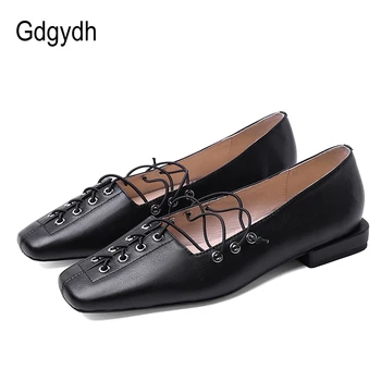 

Gdgydh Square Toe Oxford Shoes For Women Genuine Leather Flat Shoes Female Comfortable Unique Designer Boat Shoes High Quality