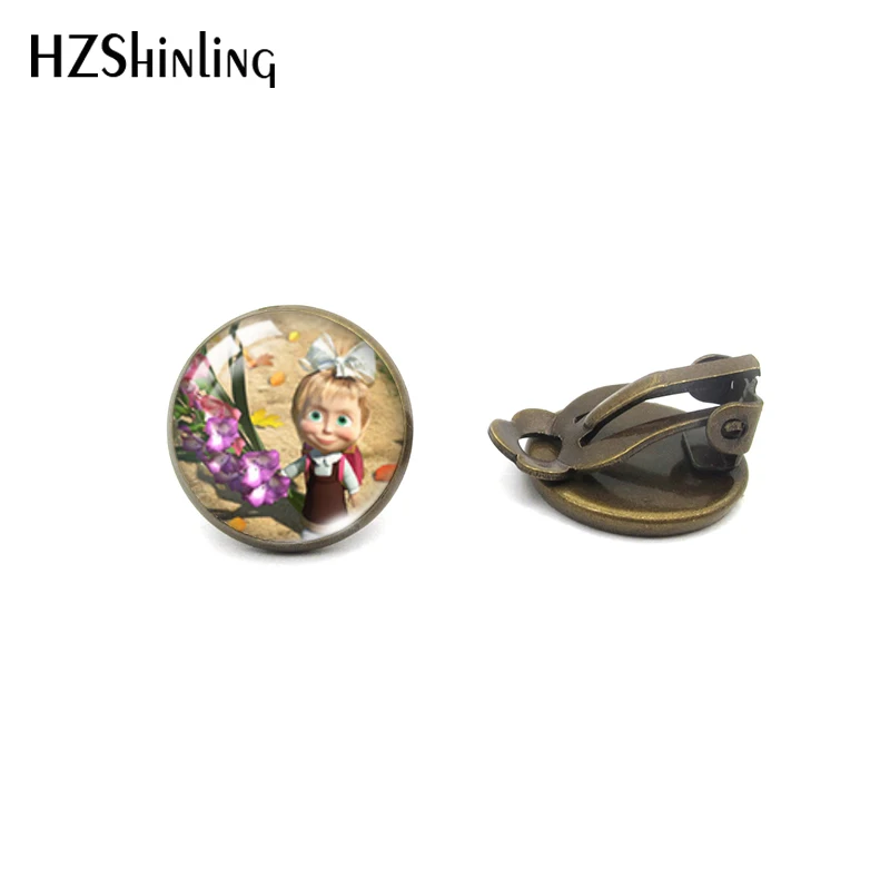 Hzshinling маленькие девочки и медвежонок круглые серьги без проколов Симпатичные летние аксессуары - Окраска металла: Bronze-6
