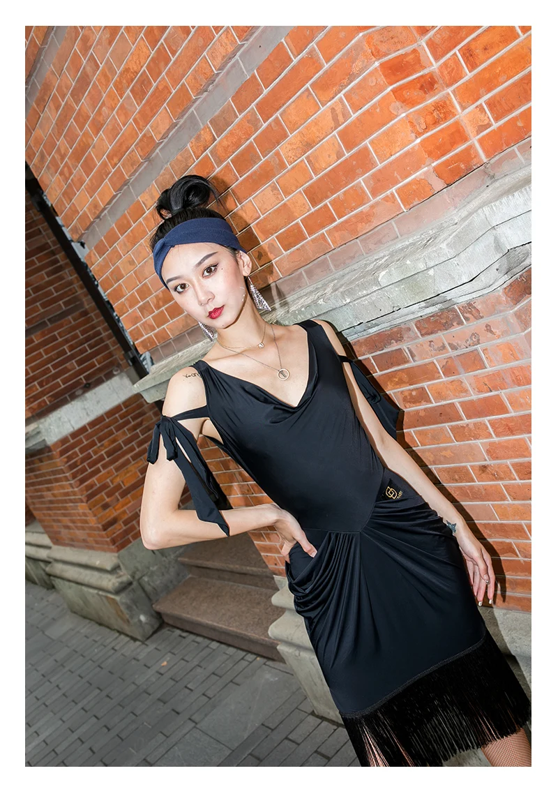 Years New Tassel Black Color Dance Dresses Polyester Frabic Good Quality Summer Match Dress For Cha-Cha Clothes