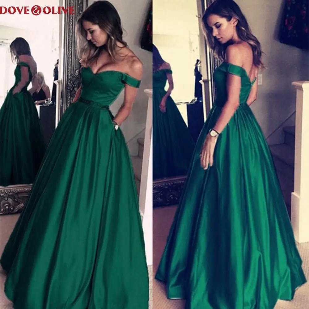 

Green Sexy V-Neck A-Line Formal Party Long Evening Dresses 2020 Off Shoulder Backless abendkleider Prom Gowns vestidos elegantes