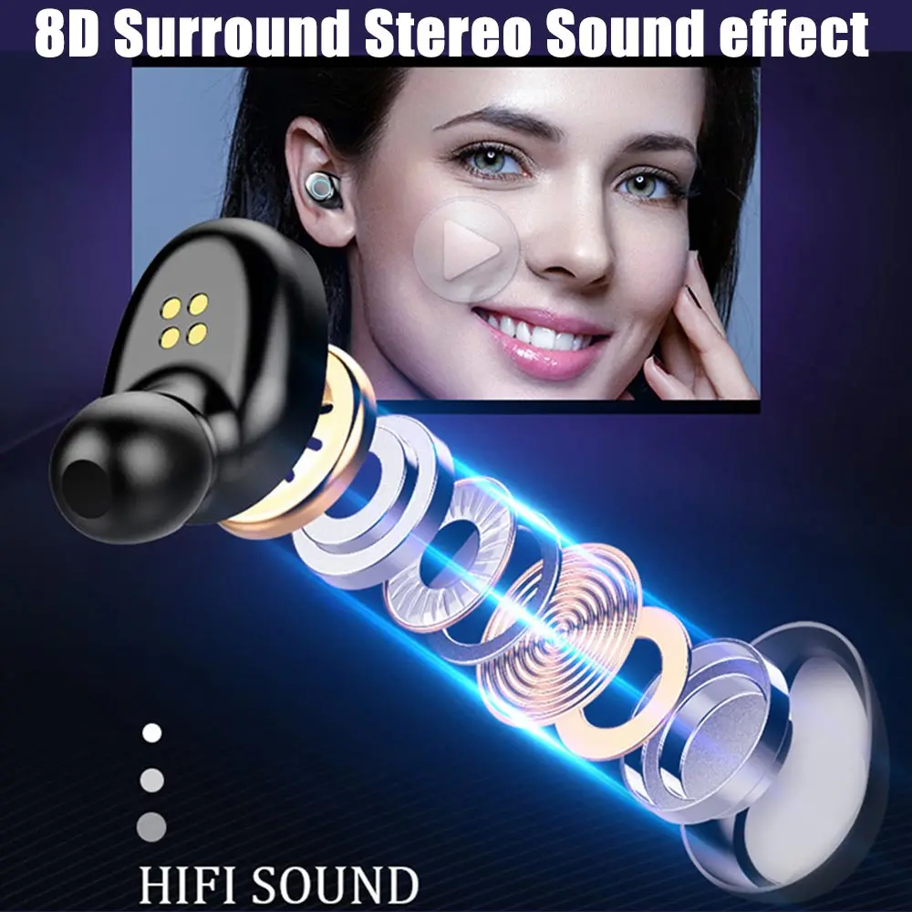 TWS mini 5,0 Bluetooth наушники настоящие беспроводные наушники 8D стерео гарнитуры дисплей питания с 2600 мАч зарядным чехлом наушники