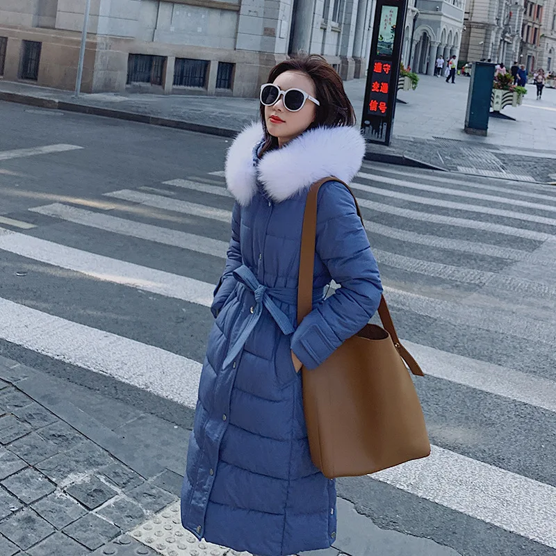 

2019 New Solid Women's down jacket Winter Down Coat Long style thicker than knee and waist slim Casual Warm Parka Snow Outwear