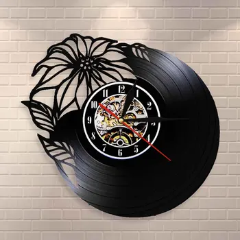 

Floral Decor Wall Clock Made From Vintage Vinyl Record Beautiful Flower Artwork Unique Home Decor Modern Design Clock Wall Watch