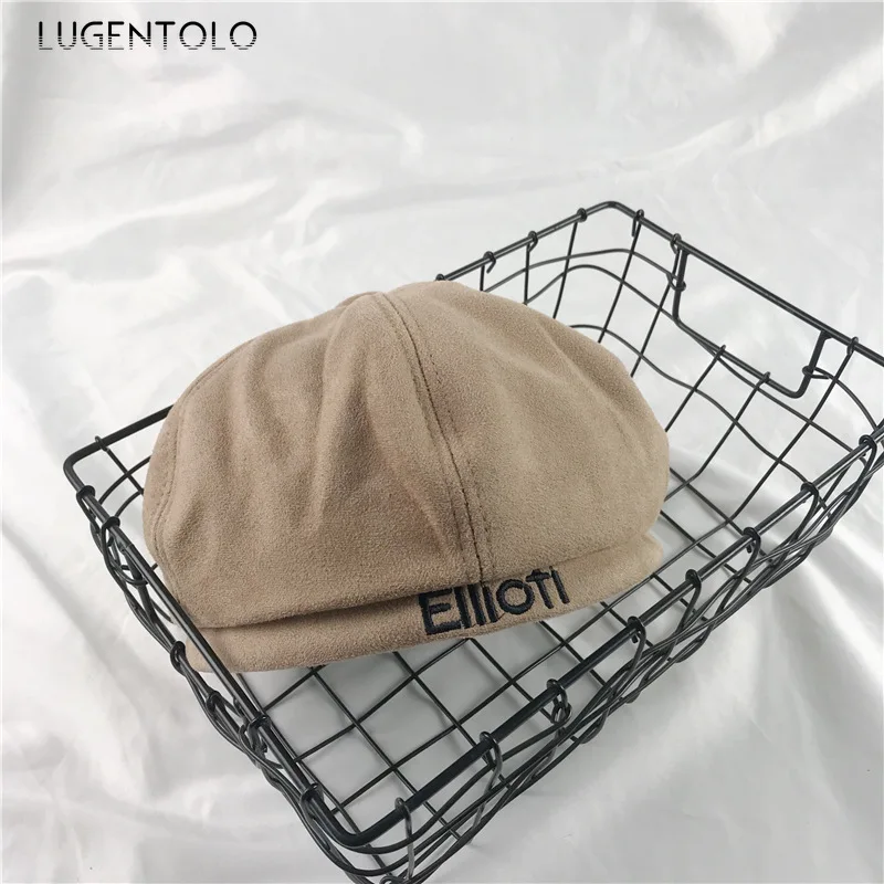 Lugentolo Gorros Mujer Invierno, сетчатый красный берет, осенняя и зимняя дикая восьмиугольная шапка, замшевая шапка в виде тыквы, модная шапка для художника