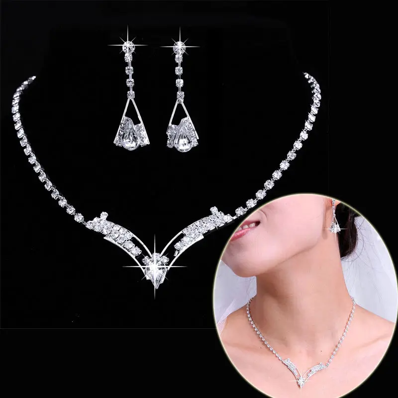 Women's Silver Color Fashion Wedding Jewelry Luxury Crystal Pearl Necklace/Bracelet/Ring/Earrings Ladies Jewelry Sets for Bridal - Image 5