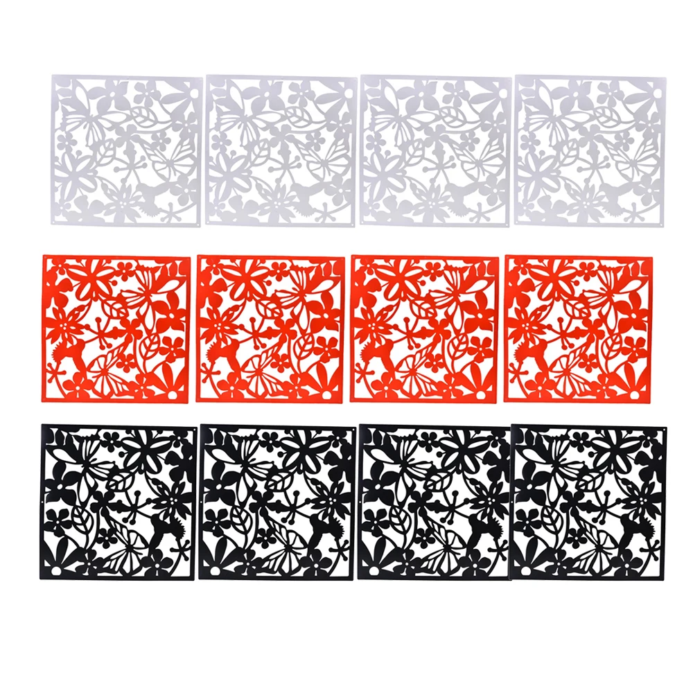 12 Pieces Bird Flower Hanging Room Divider, Safety PVC Panel Screen, for Living Dining Room Hotel Decor - White & Red & Black
