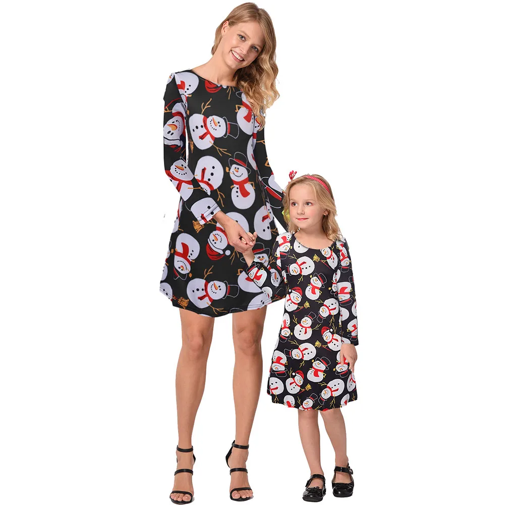 Vgiee/платья для мамы и дочки рождественское платье для девочек хлопковая одежда для малышей с принтом из мультфильма «Мама и я» CC684 - Цвет: Black