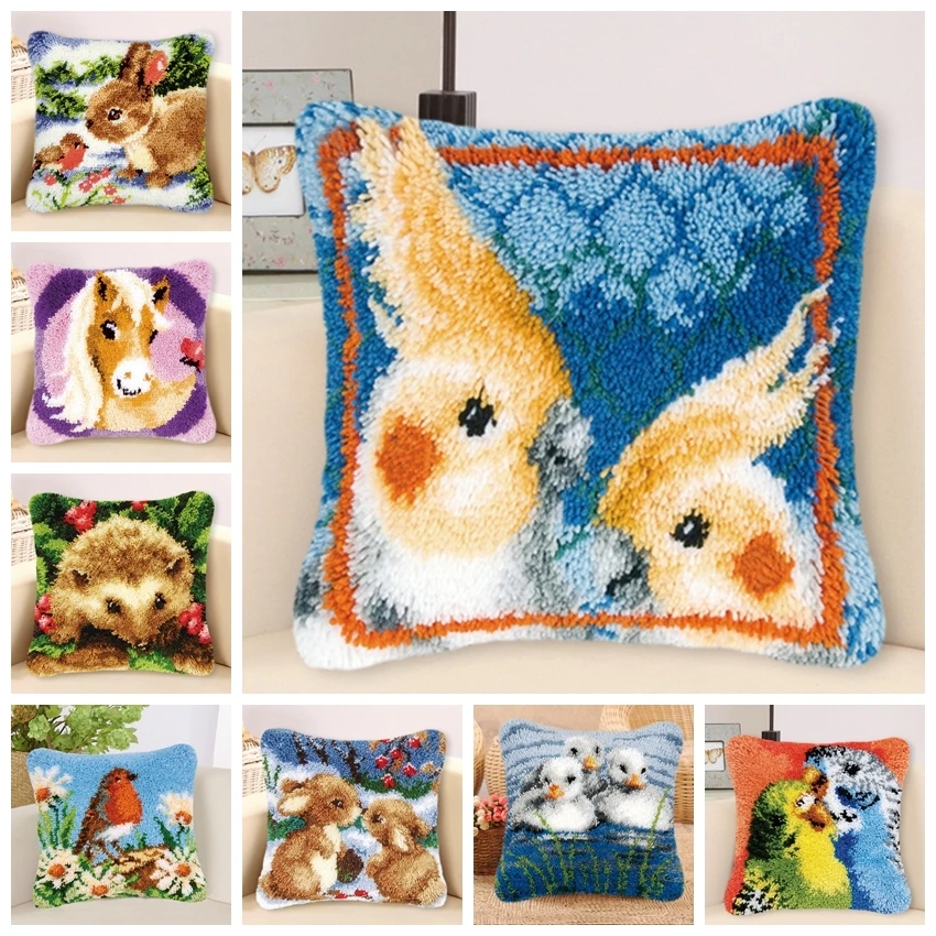

Do It Yourself Latch Hook Pillow Animal Smyrna Knooppakket Klink Haak Kleed Bloemen Cross Pillow Borduurpakket Kussen Embroidery