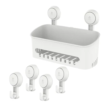 

AU -Removable Suction Cup Storage Box and Hook, No Punching, Suitable for Bathroom and Kitchen