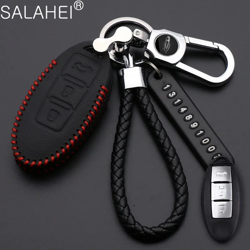 Funda de cuero para llave de coche, funda para Nissan Tidda Livida x-trail T31 T32 Qashqai March Juke Pathfinder Note llavero GTR