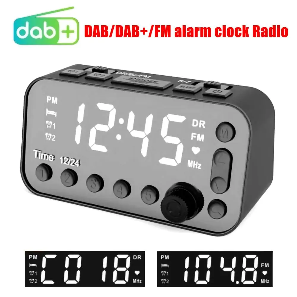

DAB Bedside Alarm Clock Radio Big Screen Dual Sleep Alarm Clock Radio Receiving Radio Antenna Rechargeable Mobile Phone