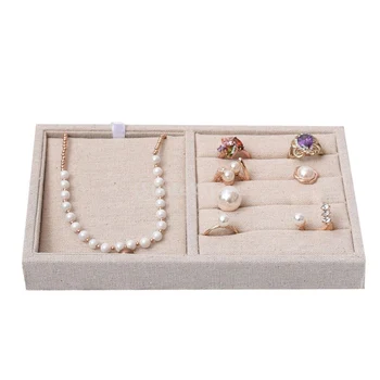 

Beige Linen Tray for Rings Cufflinks Earrings Bracelet Necklace Display Rack