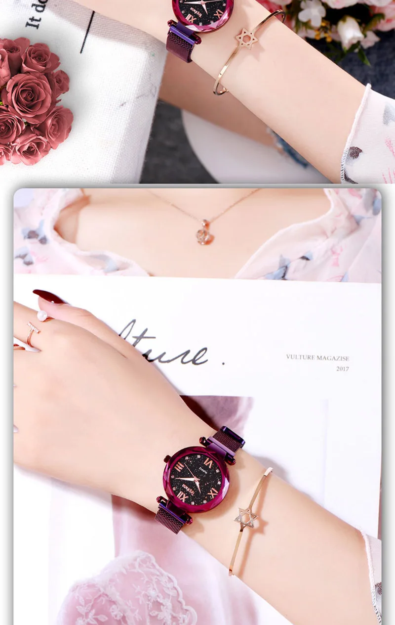 Tephea, роскошные женские часы из розового золота,, магнитные, звездное небо, наручные часы для девушек, женские часы, reloj mujer relogio feminino