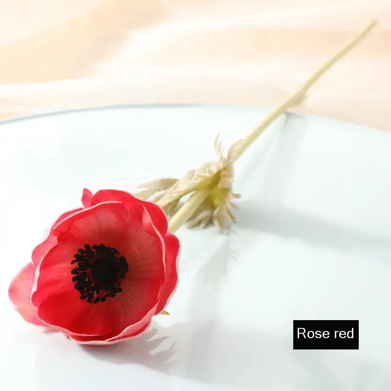 rose red 1 шт. Искусственные цветы из искусственной кожи, трава анемона, настоящая Роза, искусственные цветы для невесты, сделай сам, для дома, дня рождения, свадьбы, вечеринки, украшение для взрослых, 43 см - Цвет: rose red