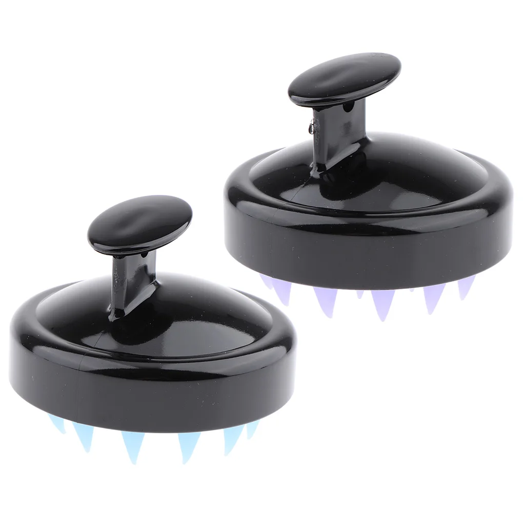 2pcs Black Purple/Blue Teeth Silicone Shower Shampoo Body Wash Dandruff Brush Hair Scalp Massager 8x8x7cm