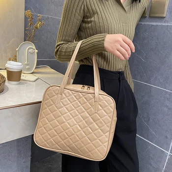 

Women Bag Summer New Fashion Wild Rhombus Embroidery Thread Zipper Solid Color Bag Popular Girl Shoulder Bag