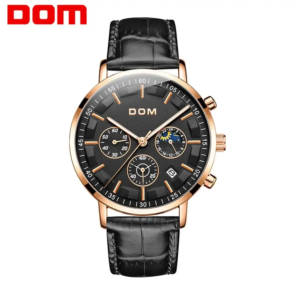 

Luxury Brand Men Chronograph Leather Sports Watches Men Army Military Watch Male Date Quartz Clock Relogio Masculino M-1296 DOM