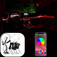 Tira de luces LED RGB para EL Interior del coche, con aplicación luz ambiental, Control de sonido, Lámpara decorativa, Flexible