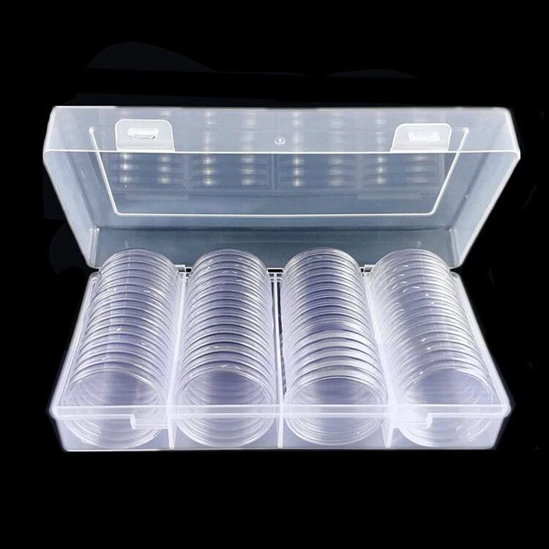 40mm Clear Round Plastic Coin Capsule Container Empty Storage Box Holder Case edge trimmed neatly For Coin Collection Box plastic storage boxes with lids