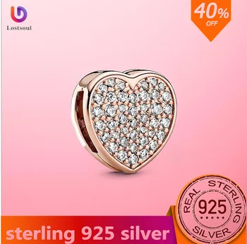 

Lostsoul Charms Reflexions Fit Original Pandora Bracelets 925 Sterling Silver Rose Gold Silver Pave Love Beads Jewelry Making