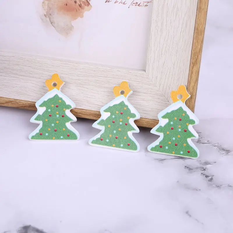 50pcs Christmas Ornaments Natural Wood Chips Hanging Pendant DIY Xmas Tree Home Decor New Year Gifts