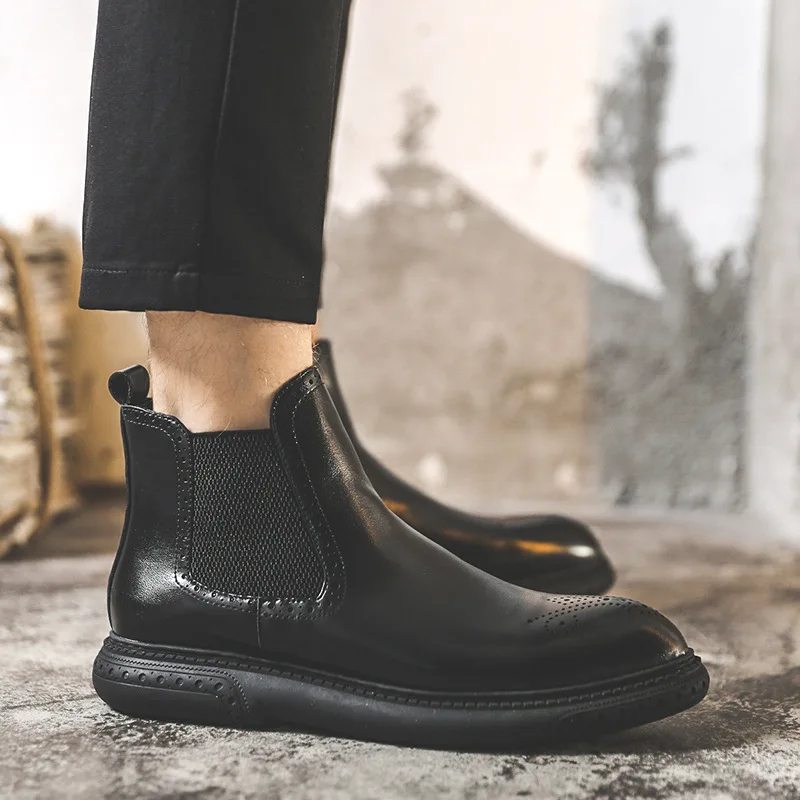 

England Bullock Chelsea Boots Men's Korean-style Foot Covering Men's Boots Versatile Men Business Formal Wear Hight-top Leather