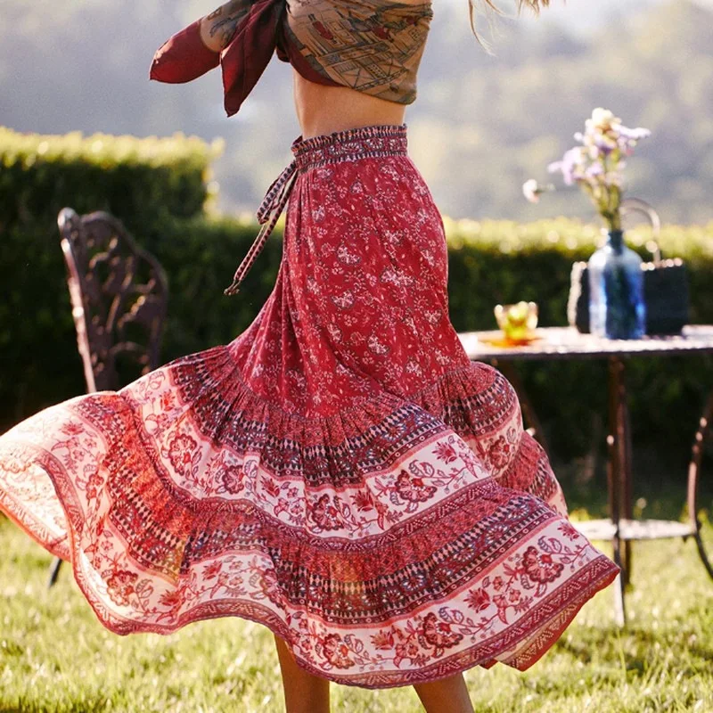 

2019 Autumn Fashion Drawstring Lace Elastic Waist High-waisted Emily Positioning Printed Skirt Long Skirts