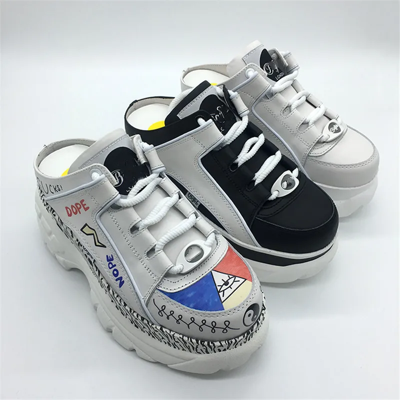 

Prova Perfetto 2019 Summer New Style Thick Bottom Slippers Genuine Leather Casual Shoes Slip-on High Platform Women Shoes