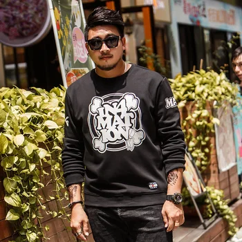 

Men's long-sleeved sweatshirt tide brand street Korean version of the hedging plus velvet thickening large size loose printing