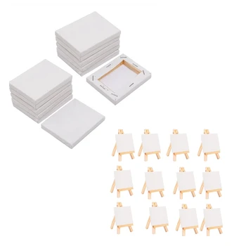 

25 Set Easel: 24 Set Artists 5 Inch Mini Easel +3 Inch X3 Inch Mini Canvas Set & 1 Set 24 Pcs Mini Stretched Artists Small Art B