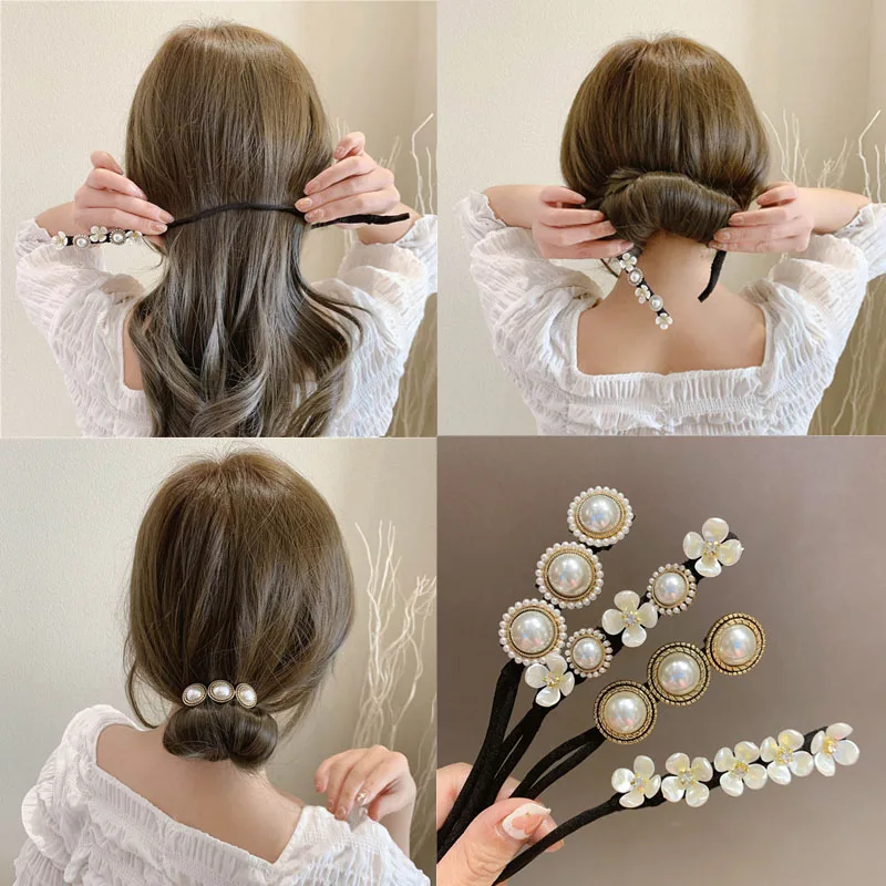 Women Easy Hair Bun Maker Floral Pearl Donut Updo Hair Stick DIY Plate Hair Tie Bendable Hairband Chignon Hair Accessories Gift y carriage replacement upgrade aluminum plate for monoprice maker select， wanhao duplicatior i3 3d printer part