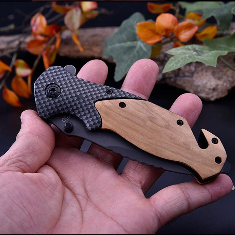 8.2'' Tactical folding knife carbon fiber+rosewood Folding knife Tactical hunting knife camping survival hunting Knives+ Box