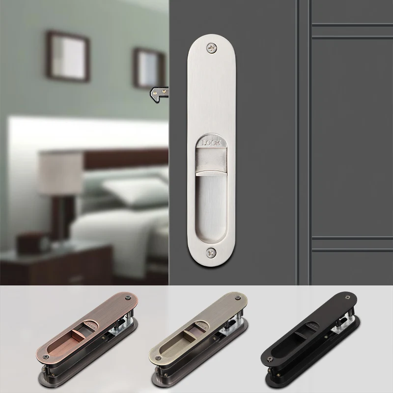 Zinc alloy flat finger sliding door latch with red indication Japanese-style bedroom bathroom matte black bronze door lock