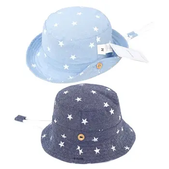 

Baby Cotton Star Print Denim Sun Hat Spring Summer Boy Girl Cartoon Protection Bucket Basin Cap Outdoor Play Gift