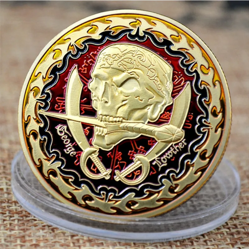 

Pirate coin gold plated silver plated Enamel accessories nostalgic souvenir Russian ancient coin collection skull coin holder