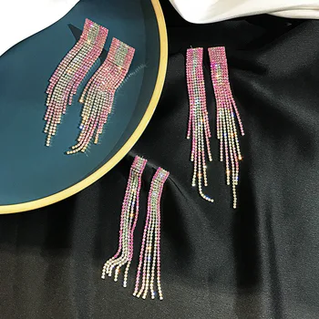 

925 Silver Full of Crystals Tassel Earring Europe And America Accessories Popular Color Exaggeration Long Earrings Online Celebr