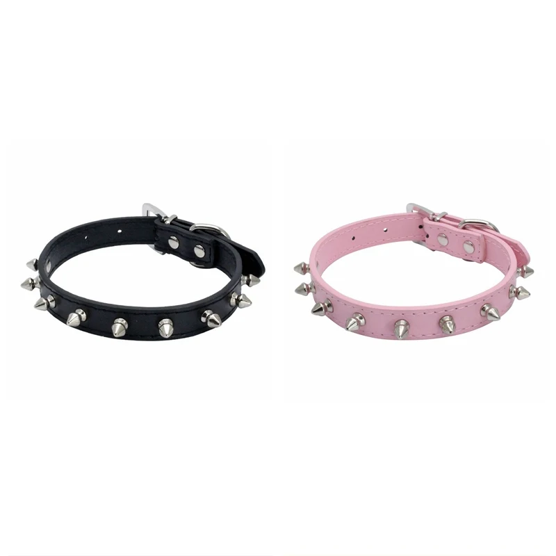 

Pet Dog Rivet Collars PU Leather Round Bullet Nail Studded Necklace Cool Spiked Strap Punk Style Small Dogs Cat Collar 2 Colors