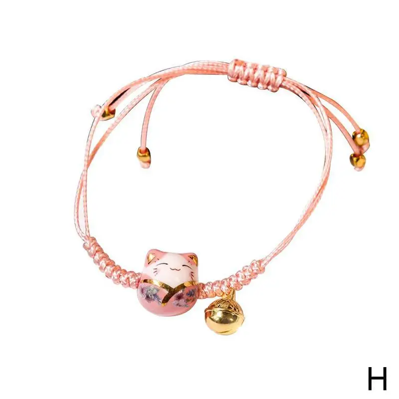 Lucky Cat кисточкой браслет милый керамический браслет с котенком женский ручной работы красочный регулируемый браслет из веревки женские браслеты Femme - Окраска металла: H