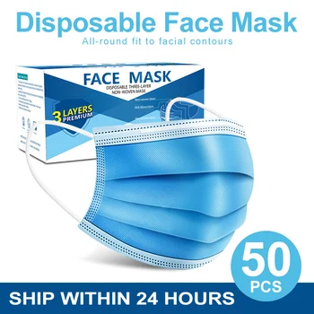 

3ply 50pcs 100pcs Meltblown Anti Pollution Disposable Laye Hygiene Face Dust Fabric Mask masque Facemask Mouth Cap Filter 50 pcs