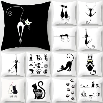 

Black Cat Animal Pattern Decorative Cushions Pillowcase Polyester Cushion Cover Throw Pillow Sofa Decoration Pillowcover 40856